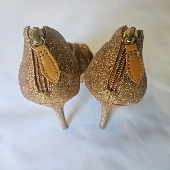 Badgley Mischka 8M Golden Stiletto Heels Leather Soles Strappy Glitter Gold - Picture 6 of 8